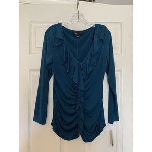 NWT AB Studio Size L Teal Blue Knit Top ruffle Lightweight womens